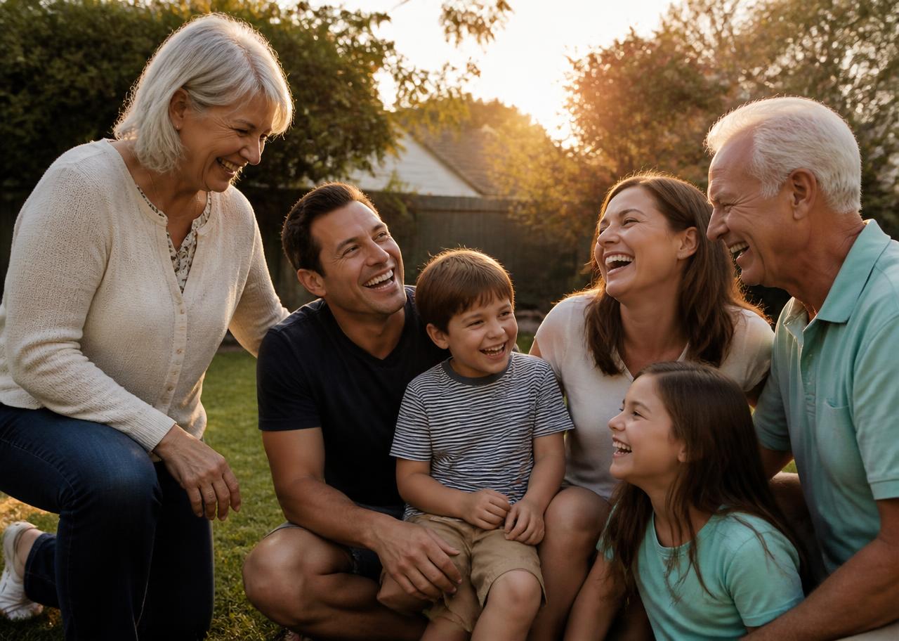People of different generations together outdoors, smiling